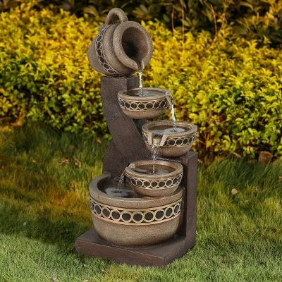 LuxenHome Brown Resin Cascading Pitchers Outdoor Fountain 3 LuxenHome Brown Resin Cascading Pitchers Outdoor Fountain