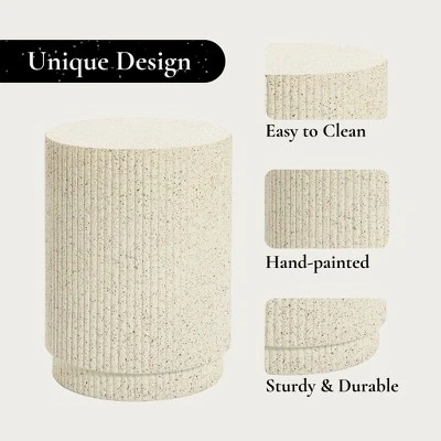 LuxenHome Outdoor Side Table, 17" Ivory White Cement Round Patio End Table,Outdoor Coffee Table For Garden Poolside,Accent Side Table 6 LuxenHome Outdoor Side Table, 17" Ivory White Cement Round Patio End Table,Outdoor Coffee Table For Garden Poolside,Accent Side Table - Image 4