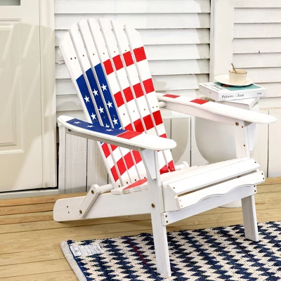 LuxenHome Adirondack USA Flag Patriotic Outdoor Wood Chair White 4 LuxenHome Adirondack USA Flag Patriotic Outdoor Wood Chair White - Image 2
