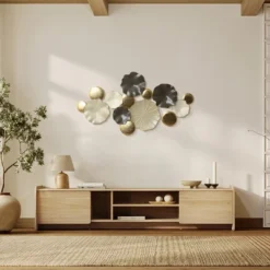 LuxenHome Modern Multi-Color Abstract Metal Wall Art, 45.7" W Contemporary Home Decor Off-White -Garden GUEST 6c497121 3b37 4936 bc7d 2577a8ff1e2c