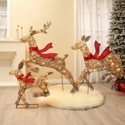 LuxenHome 3-Piece Natural And Plastic Rattan Running Reindeer Holiday Decoration Set With Lights Brown -Garden GUEST 6cc2dea7 e915 40c9 a5b0 436127377f48