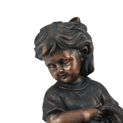 LuxenHome 23.31" Bronze MgO Girl Holding Basket Of Kittens With Puppy Garden Statue 9 LuxenHome 23.31" Bronze MgO Girl Holding Basket Of Kittens With Puppy Garden Statue - Image 7