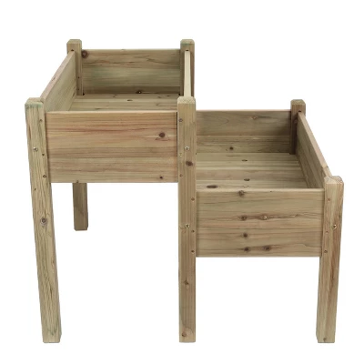 LuxenHome Natural Wood 2-Tier Raised Garden Bed 5 LuxenHome Natural Wood 2-Tier Raised Garden Bed - Image 3