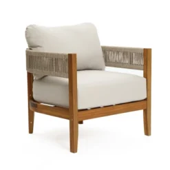 LuxenHome Outdoor Acacia Wood With Rope Sides 4-Person Club Patio Set With Coffee Table -Garden GUEST 6d757a02 7e64 41de 8908 6bae4297bf39