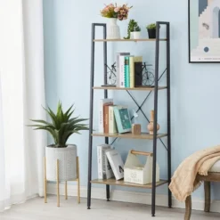 LuxenHome 4-Shelf 58.3" X 23.62" W Wood And Metal Ladder Bookcase. -Garden GUEST 6e1c5be4 4a10 4213 bb35 d9ee7c63f492