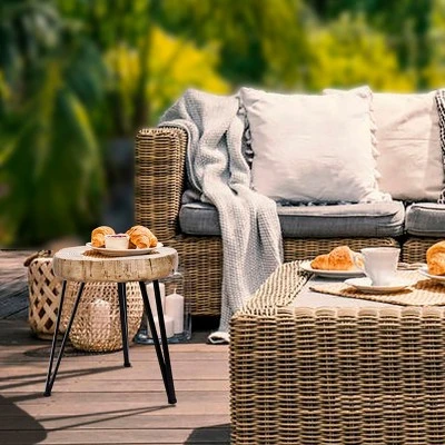 LuxenHome Natural Faux Wood Top With Black Metal Legs Side Table 4 LuxenHome Natural Faux Wood Top With Black Metal Legs Side Table - Image 2