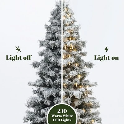 LuxenHome 7.5Ft Snow-Flocked Cedar Christmas Tree Pre-Lit With Teardrop LED Lights & Hinged Branches Green 5 LuxenHome 7.5Ft Snow-Flocked Cedar Christmas Tree Pre-Lit With Teardrop LED Lights & Hinged Branches Green - Image 3