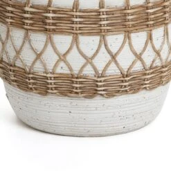 LuxenHome Boho MgO Planter – White Round Pot With Brown Accents & Drainage Hole -Garden GUEST 6f7c0824 f939 4789 b8a9 321424fed8bc