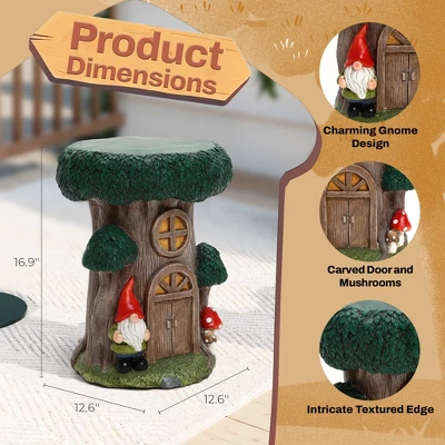 LuxenHome Outdoor Side Table, 17" Green Gnome Tree Stump Cement End Table,Indoor And Outdoor Sculpture Accent Side Table,Garden Decor Stool 4 LuxenHome Outdoor Side Table, 17" Green Gnome Tree Stump Cement End Table,Indoor And Outdoor Sculpture Accent Side Table,Garden Decor Stool - Image 2