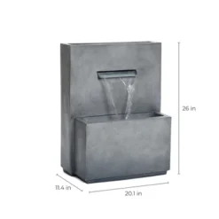 LuxenHome 26" Resin Cascading Gray With Speckled Black Rectangle Resin Garden Outdoor Water Fountain With Planter -Garden GUEST 6fa8837f 8c87 4b50 b610 0fe9fe8fca6c