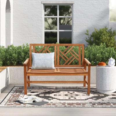 LuxenHome Carmel Solid Wood Outdoor Loveseat Park Bench 3 LuxenHome Carmel Solid Wood Outdoor Loveseat Park Bench