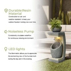 LuxenHome 32" H Resin Bowl Sculpture Outdoor And Indoor Resin Cascading Water Fountains Indoor With LED Lights Garden Decor Waterfall Gray 22 LuxenHome 32" H Resin Bowl Sculpture Outdoor And Indoor Resin Cascading Water Fountains Indoor With LED Lights Garden Decor Waterfall Gray -Garden GUEST 708b795d 2e96 4eb2 935f 1f3546bbc083