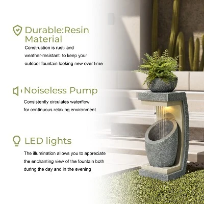 LuxenHome 32" H Resin Bowl Sculpture Outdoor And Indoor Resin Cascading Water Fountains Indoor With LED Lights Garden Decor Waterfall Gray 12 LuxenHome 32" H Resin Bowl Sculpture Outdoor And Indoor Resin Cascading Water Fountains Indoor With LED Lights Garden Decor Waterfall Gray - Image 10