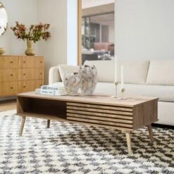 LuxenHome Mid-Century Modern Rectangular Coffee Table With Storage And Solid Wood Legs Brown -Garden GUEST 71753324 6076 41e0 95e8 58054edcb3f2