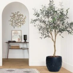 LuxenHome 14.6" Round Geometric Planter, Magnesium Oxide Indoor/Outdoor Pot -Garden GUEST 726eb0ca 03e7 41b8 861c 21340a5064cd