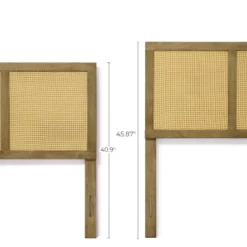 LuxenHome Natural Finish Rubberwood With Rattan Panels Headboard, Queen Brown -Garden GUEST 7313efdc 73a6 4c38 b041 29af92b366af