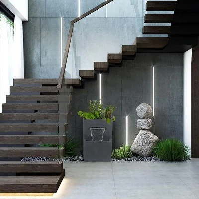 LuxenHome 32" H Resin Modern Waterfall Outdoor Fountain With Planter, Outdoor Water Fountain Indoor And Outdoor Use Gray 4 LuxenHome 32" H Resin Modern Waterfall Outdoor Fountain With Planter, Outdoor Water Fountain Indoor And Outdoor Use Gray - Image 2