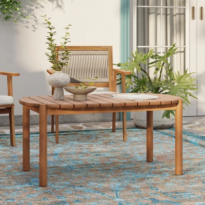 LuxenHome Natural Solid Wood 40-Inch Long Rounded Rectangle Outdoor Coffee Table Brown 3 LuxenHome Natural Solid Wood 40-Inch Long Rounded Rectangle Outdoor Coffee Table Brown