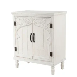 LuxenHome Farmhouse White Wood 2-Door Accent Storage Cabinet. -Garden GUEST 77b714ca 6d4c 445f 80b4 1a21a199bd68