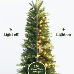 LuxenHome 4.5Ft Pre-Lit Artificial Pine Christmas Tree With Pinecones And Black Urn Planter Pot Green -Garden GUEST 77bee243 127e 4f9f 87e9 8544fc408541