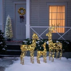 LuxenHome 3-Piece Gold Glitter Deer Family Outdoor Holiday Decoration With Lights Brown -Garden GUEST 7875ed2b d555 4bf9 aed1 b4fc3b1da011