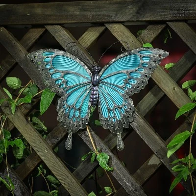 LuxenHome Blue Butterfly Glass And Metal Outdoor Wall Decor 3 LuxenHome Blue Butterfly Glass And Metal Outdoor Wall Decor