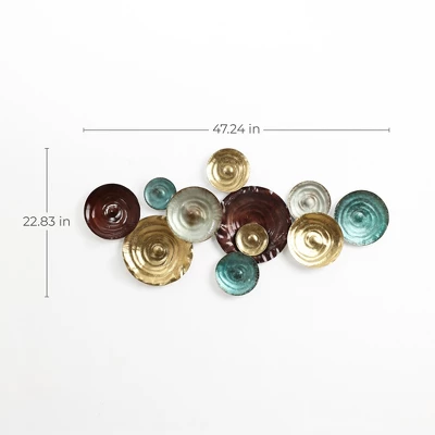 LuxenHome 43-Inch Abstract Large Metal Wall Decor For Living Room, Distressed Plates Artwork Hanging Sculpture Multicolored 9 LuxenHome 43-Inch Abstract Large Metal Wall Decor For Living Room, Distressed Plates Artwork Hanging Sculpture Multicolored - Image 7