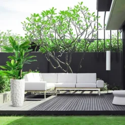 LuxenHome White MgO Geometric Pattern 22" Tall Round Planter -Garden GUEST 79538711 fffb 41ea bb6f 3fcd176e7860