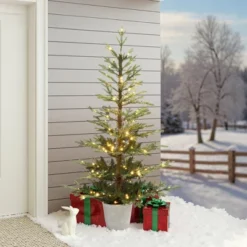 LuxenHome 5.5Ft Pre-Lit Artificial Fir Christmas Tree, Realistic Green Branches & Decorative Planter -Garden GUEST 7a582012 5209 4466 8f0b 31c36b014259