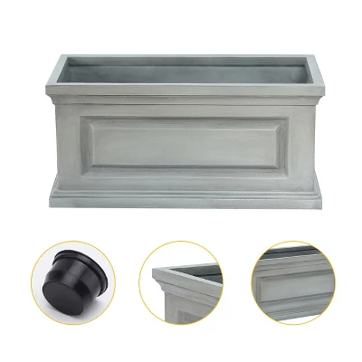 LuxenHome Gray MgO Rectangular Box Flower Pot Planter 4 LuxenHome Gray MgO Rectangular Box Flower Pot Planter - Image 2