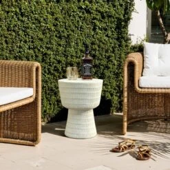 LuxenHome Outdoor Side Table, 15" Off White Round Spiral Pattern End Table,Accent Side Table For Outdoor And Indoor,Living Room,Backyard Off-White -Garden GUEST 7c898556 a10c 44e9 a0cd 91ac7099b910