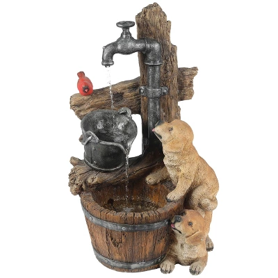 LuxenHome Resin Puppies And Water Pump Outdoor Fountain With LED Light 3 LuxenHome Resin Puppies And Water Pump Outdoor Fountain With LED Light