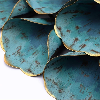 LuxenHome 23.5" Round Teal Blue Flower Metal Wall Decor Art 8 LuxenHome 23.5" Round Teal Blue Flower Metal Wall Decor Art - Image 6