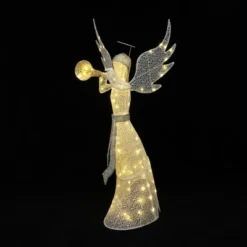 LuxenHome 5Ft Angel Playing Gold Trumpet Outdoor Holiday Decoration With Lights White, Sliver, Gold -Garden GUEST 7cfc71e2 c63a 4d65 841d dddefa053e84