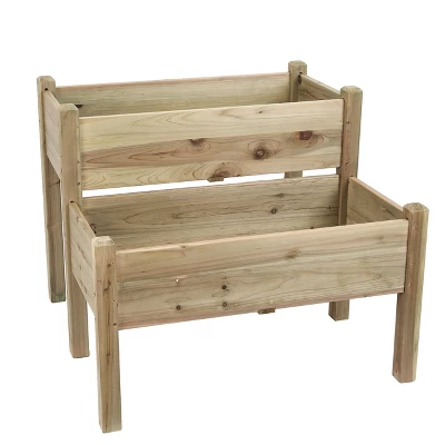 LuxenHome Natural Wood 2-Tier Raised Garden Bed 4 LuxenHome Natural Wood 2-Tier Raised Garden Bed - Image 2