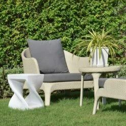 LuxenHome Speckled White MgO Square Twisted Side Table 16 LuxenHome Speckled White MgO Square Twisted Side Table -Garden GUEST 7e3bc882 9dfd 4b21 a47f f08619726226