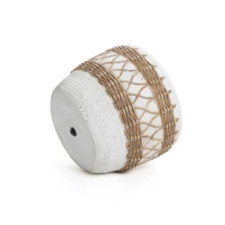 LuxenHome Boho MgO Planter – White Round Pot With Brown Accents & Drainage Hole -Garden GUEST 7e57febf 71e7 44ac b0c6 9a7695344e85