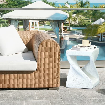 LuxenHome Speckled White MgO Square Twisted Side Table 6 LuxenHome Speckled White MgO Square Twisted Side Table - Image 4