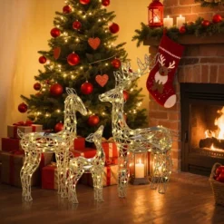 LuxenHome 3-Piece Gold Glitter Deer Family Outdoor Holiday Decoration With Lights Brown -Garden GUEST 7fabef45 5d3e 4997 86f6 abc9be8863ad