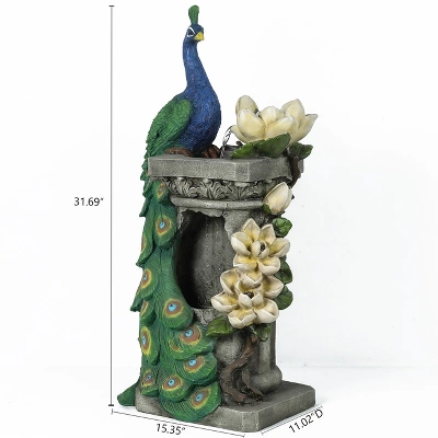 LuxenHome Resin Blue And Green Peacock Outdoor Fountain Garden Fountain With LED Light 8 LuxenHome Resin Blue And Green Peacock Outdoor Fountain Garden Fountain With LED Light - Image 6