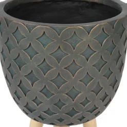 LuxenHome Butterfly Embossed Brown 12.3" Round MgO Planter With Wood Legs 10 LuxenHome Butterfly Embossed Brown 12.3" Round MgO Planter With Wood Legs -Garden GUEST 8004acf5 e011 4d7e a5f5 665ac6d27c56