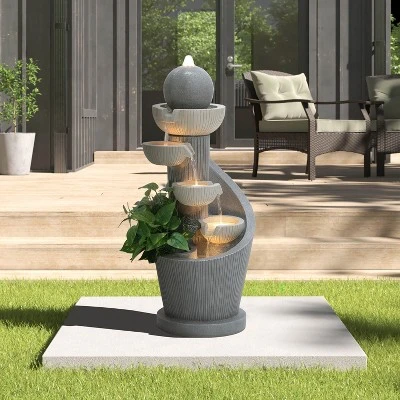 LuxenHome 29" Tall Outdoor Water Fountain With Lights, Resin Cascading Bowl Small Garden Waterfall Indoor And Outdoor Use Gray 4 LuxenHome 29" Tall Outdoor Water Fountain With Lights, Resin Cascading Bowl Small Garden Waterfall Indoor And Outdoor Use Gray - Image 2