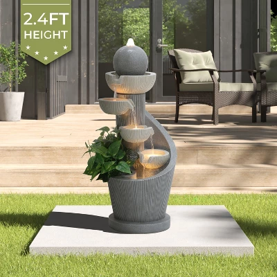 LuxenHome 29" Tall Outdoor Water Fountain With Lights, Resin Cascading Bowl Small Garden Waterfall Indoor And Outdoor Use Gray 7 LuxenHome 29" Tall Outdoor Water Fountain With Lights, Resin Cascading Bowl Small Garden Waterfall Indoor And Outdoor Use Gray - Image 5