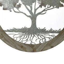 LuxenHome Metal Tree Of Life With Roots Wall Decor With Round Wood Frame -Garden GUEST 8202ec8f e047 42f6 becc 33d630c90416