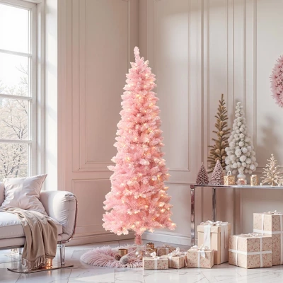 LuxenHome 6Ft Pink Pencil Artificial Tree With Warm White Lights And 8 Light Functions 8 LuxenHome 6Ft Pink Pencil Artificial Tree With Warm White Lights And 8 Light Functions - Image 6