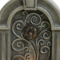 LuxenHome 29.7" H Gray Resin Elegant Wall Freestanding Outdoor Water Fountain With Lights -Garden GUEST 8304d66b 5f85 4f07 a08c 1c2ea8fbe9a3