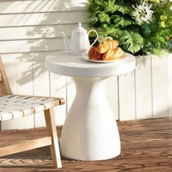 LuxenHome White And Speckled Gray MgO 20" Round Side Table