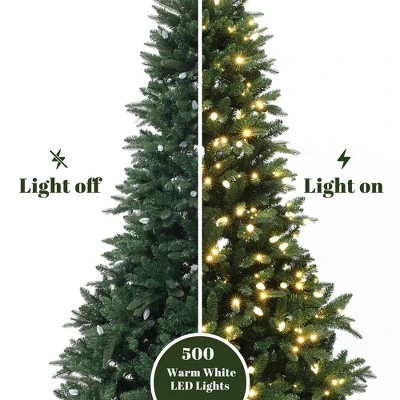 LuxenHome 7.5Ft Pre-Lit Green Slender Artificial Fir Christmas Tree With Metal Stand 6 LuxenHome 7.5Ft Pre-Lit Green Slender Artificial Fir Christmas Tree With Metal Stand - Image 4