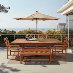 LuxenHome Carmel Solid Wood Outdoor Backless Dining Bench -Garden GUEST 83c681de 03f1 405b 861d beefcff74c95