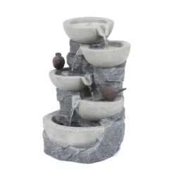 LuxenHome Gray Resin Bowls And Birds Outdoor Fountain -Garden GUEST 8536145f 82c8 484a 8ed0 2b5b17ef4e97